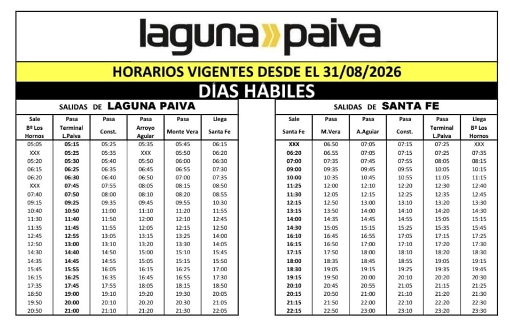 Horarios de Colectivos Empresa Laguna Paiva