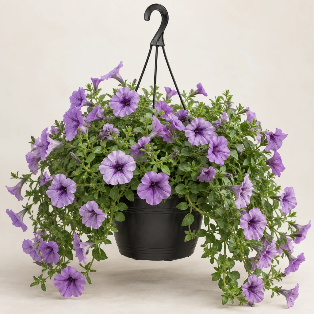 Petunia colgante con abundantes flores
