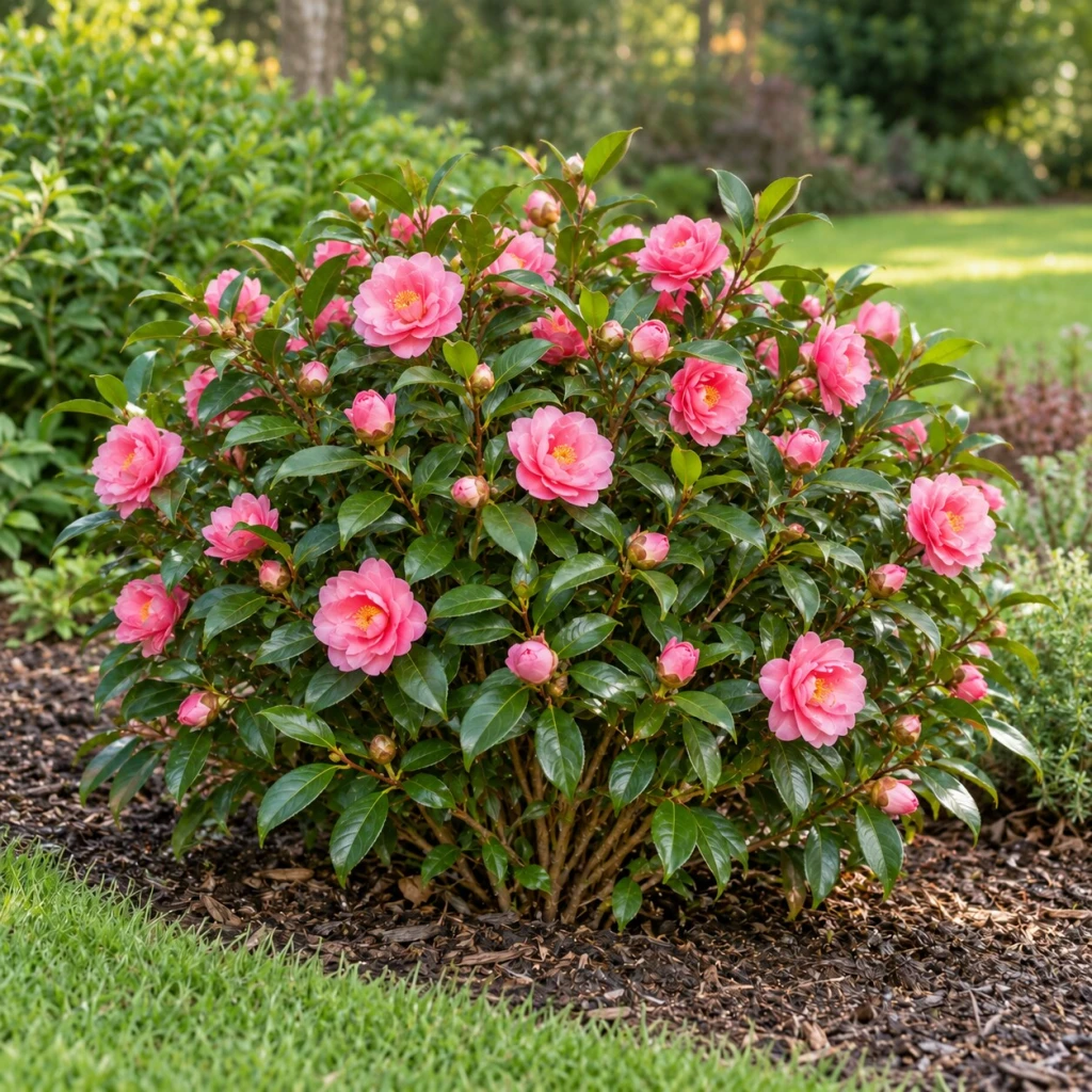 Camelia con flores rosadas