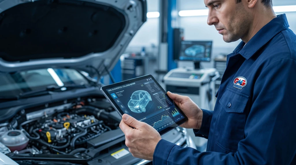 Diagn&oacute;stico 3D en peritaje automotriz con tableta.