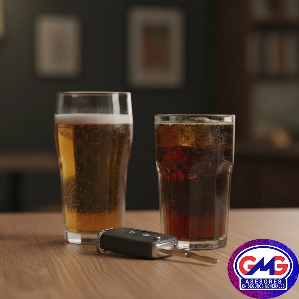 Imagen preventiva que ilustra el riesgo de conducir luego de consumir alcohol.