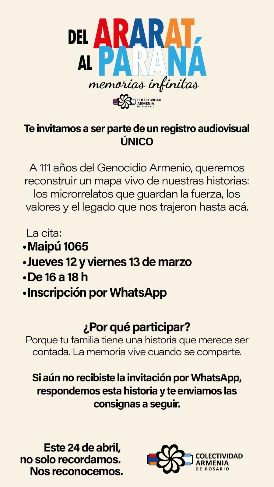 Del Ararat al Paraná. Convocatoria 111° ANIVERSARIO DEL GENOCIDIO ARMENIO