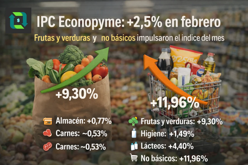 IPC Econopyme: 2,5% en febrero, en línea con el mes pasado.
