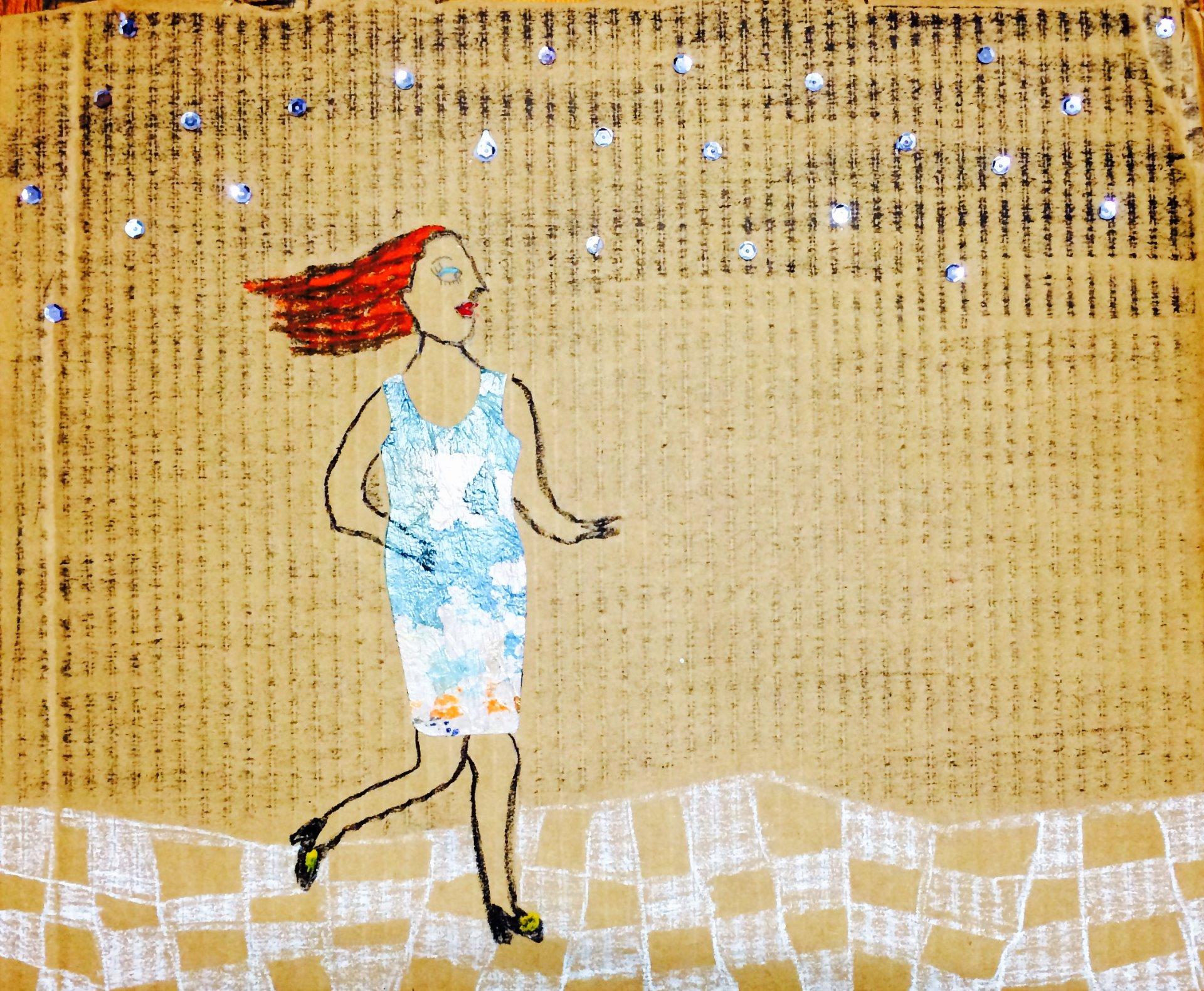 Corriendo hacia su destino - Collage sobre cartón