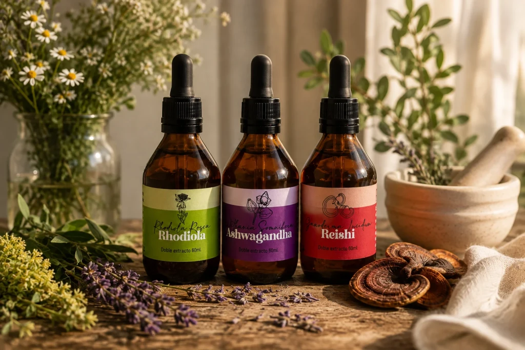 Extractos de Ashwagandha, Reishi y Rhodiola para la menopausia y el climaterio