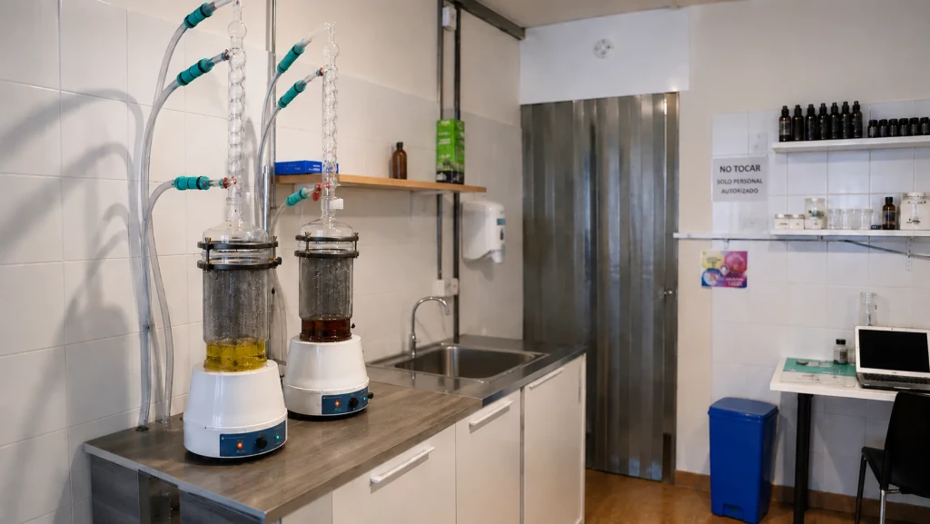 Equipos de doble extracción agua y etanol en laboratorio Fungiteca para la elaboración de extractos de hongos adaptógenos