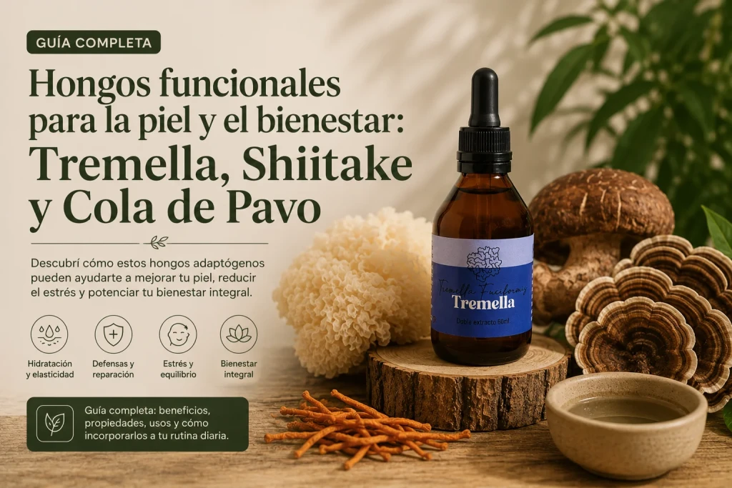 Hongos funcionales para la piel y el bienestar: Tremella, Shiitake y Cola de Pavo (guía completa)