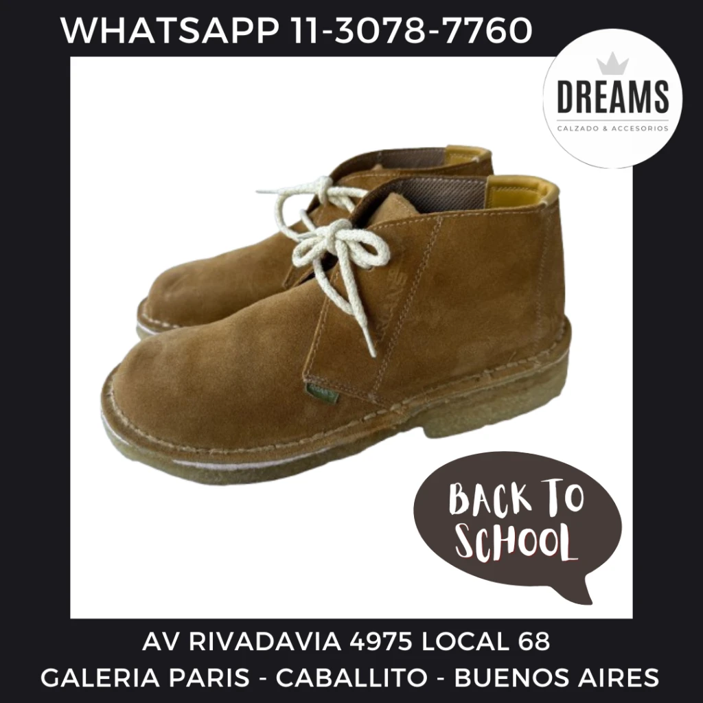 Botitas de gamuza colegiales beige marron coco Dreams Calzado Caballito Av Rivadavia 4975 local 68 Galeria Paris