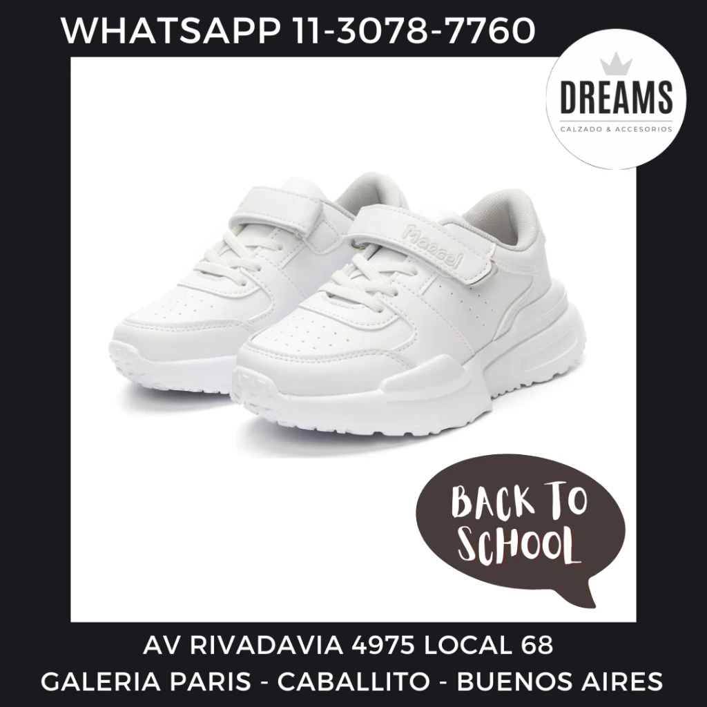 Zapatillas colegiales con velcro blancas lisas Marcel Vermont Dreams Calzado Caballito Av Rivadavia 4975 local 68 Galeria Paris