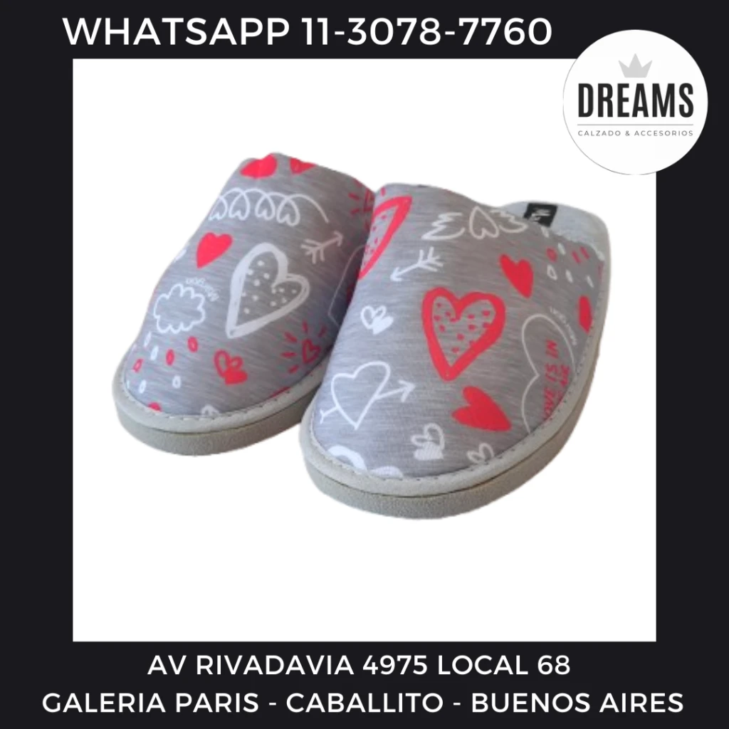 Pantuflas chinelas mujer gris claro Margon nubes corazones Dreams Calzado Caballito Av Rivadavia 4975 local 68 Galeria Paris