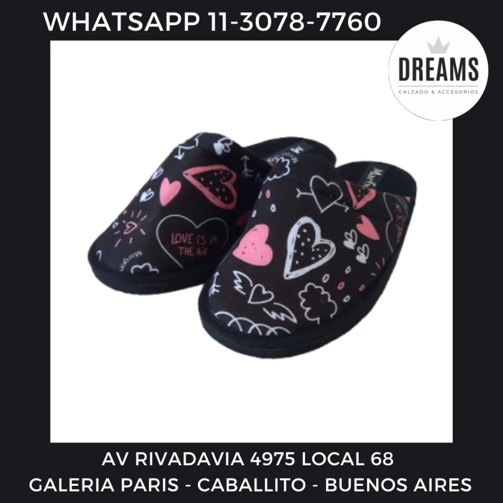 Pantuflas chinelas mujer negro Margon nubes corazones Dreams Calzado Caballito Av Rivadavia 4975 local 68 Galeria Paris