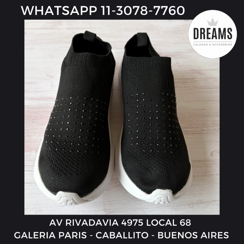 Zapatillas para mujer tipo media con brillos Negro Dreams Calzado Caballito 