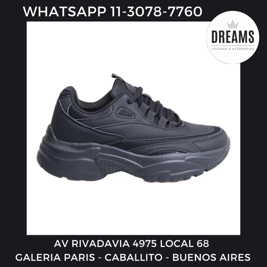 Zapatillas para mujer y varon con cordones total black negro Dreams Calzado Caballito 