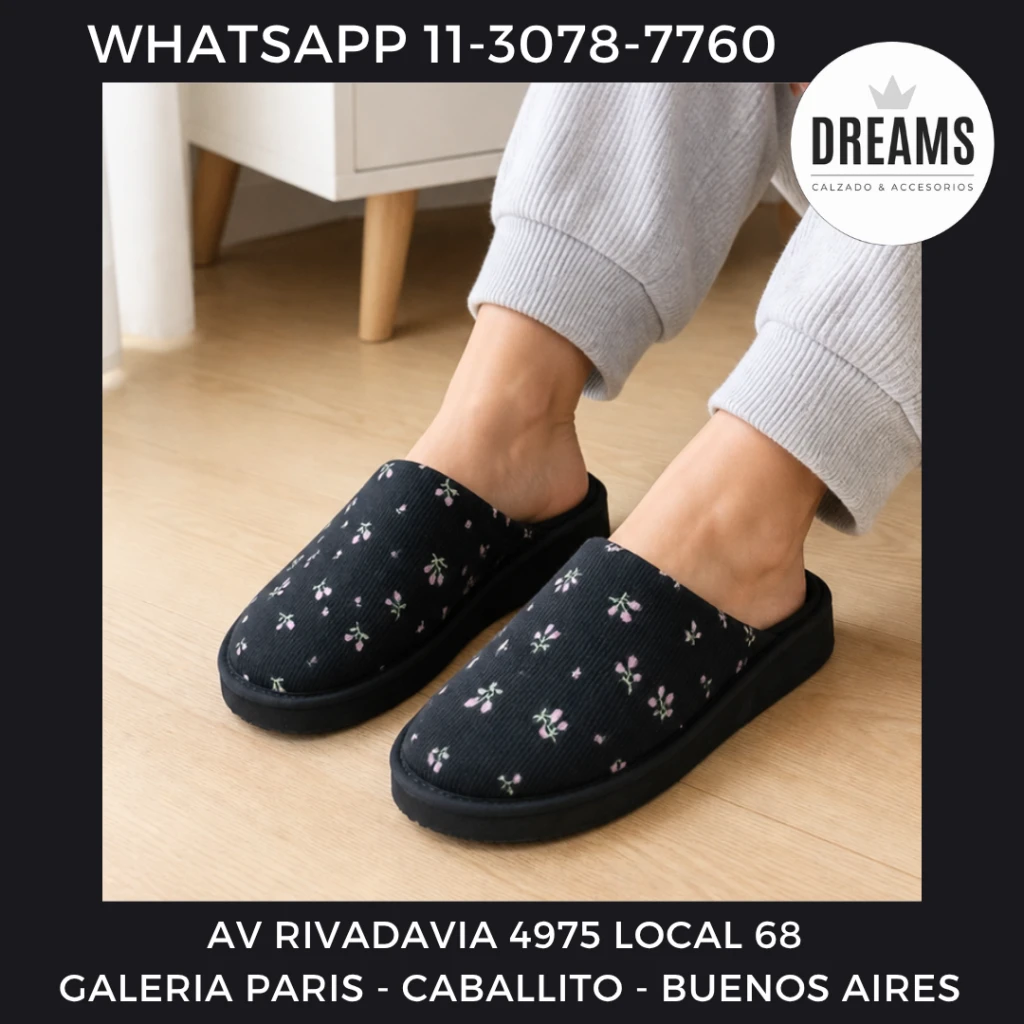 Pantuflas chinelas mujer morley algodon negro flores solanas punta cerrada Dreams Calzado Caballito