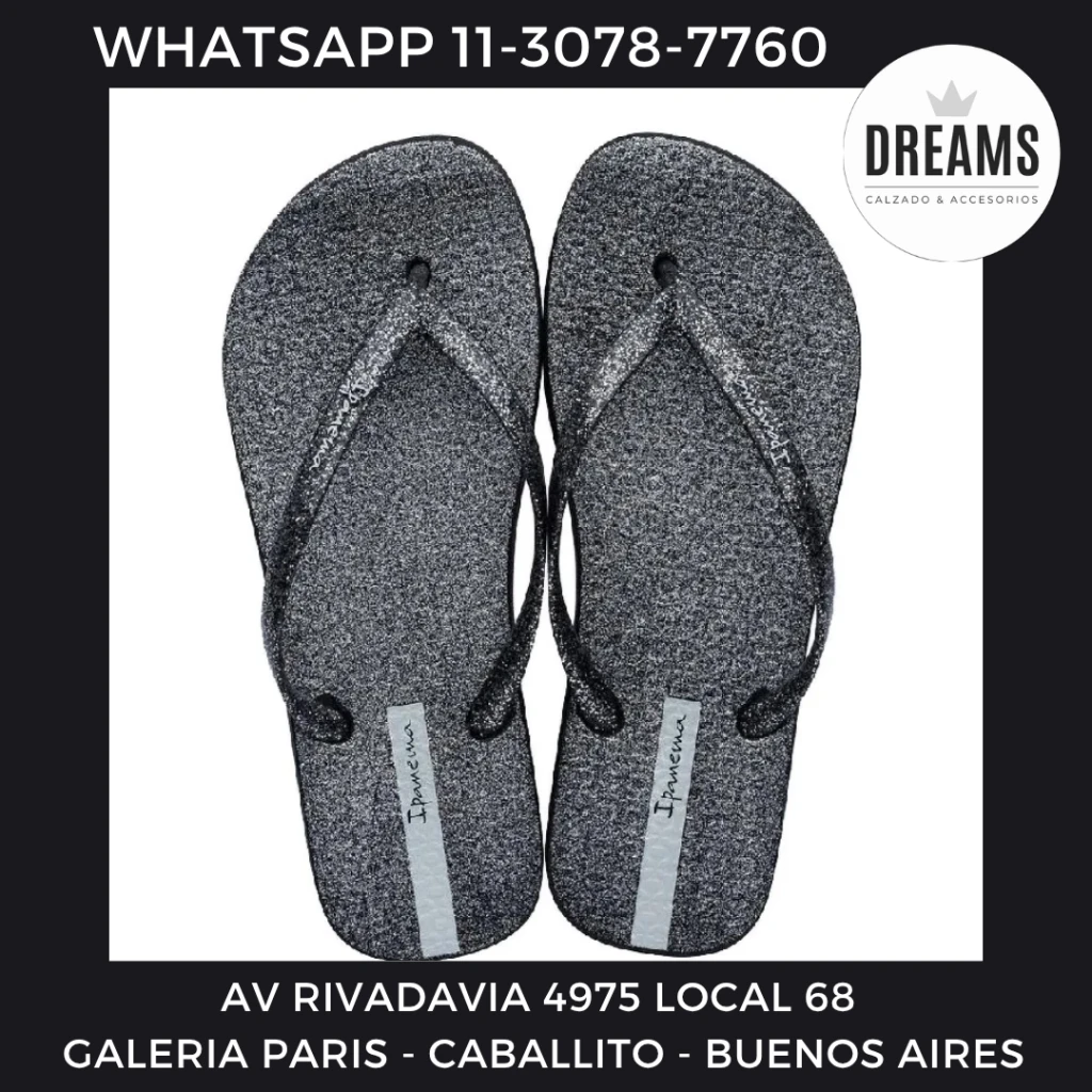Ojotas para mujer Ipanema glitter negras Dreams Calzado Caballito Av Rivadavia 4975 local 68 Galeria Paris