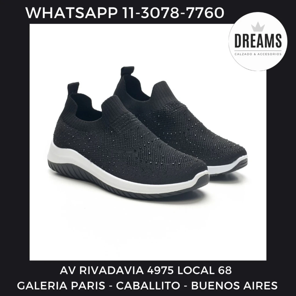Zapatillas para mujer tipo media pancha sin cordones con brillos negro Dreams Calzado Caballito