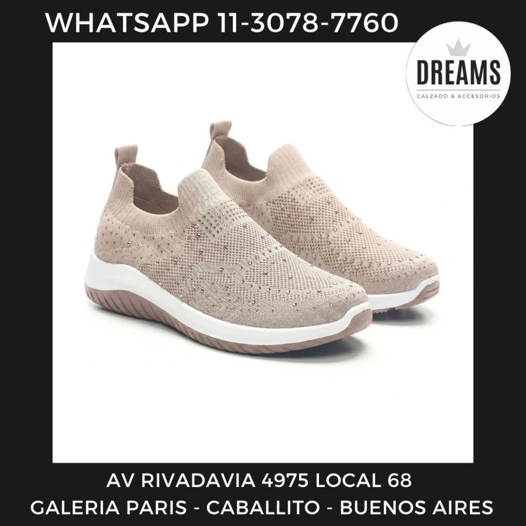 Zapatillas para mujer tipo media pancha sin cordones con brillos vison Dreams Calzado Caballito 