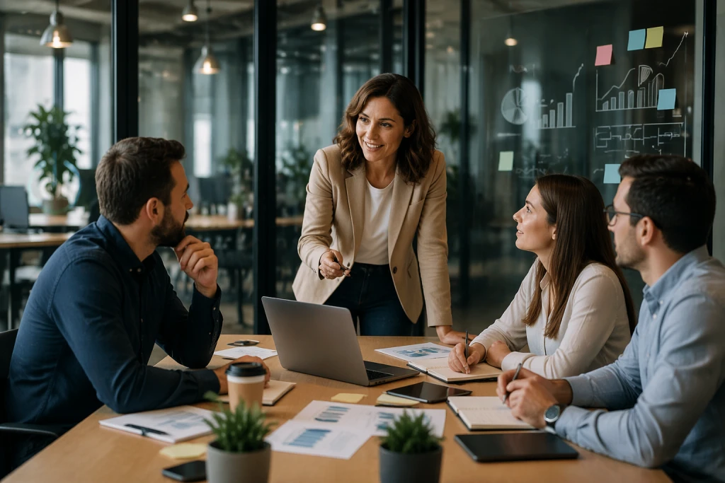 Equipo trabajando estrategia empresarial