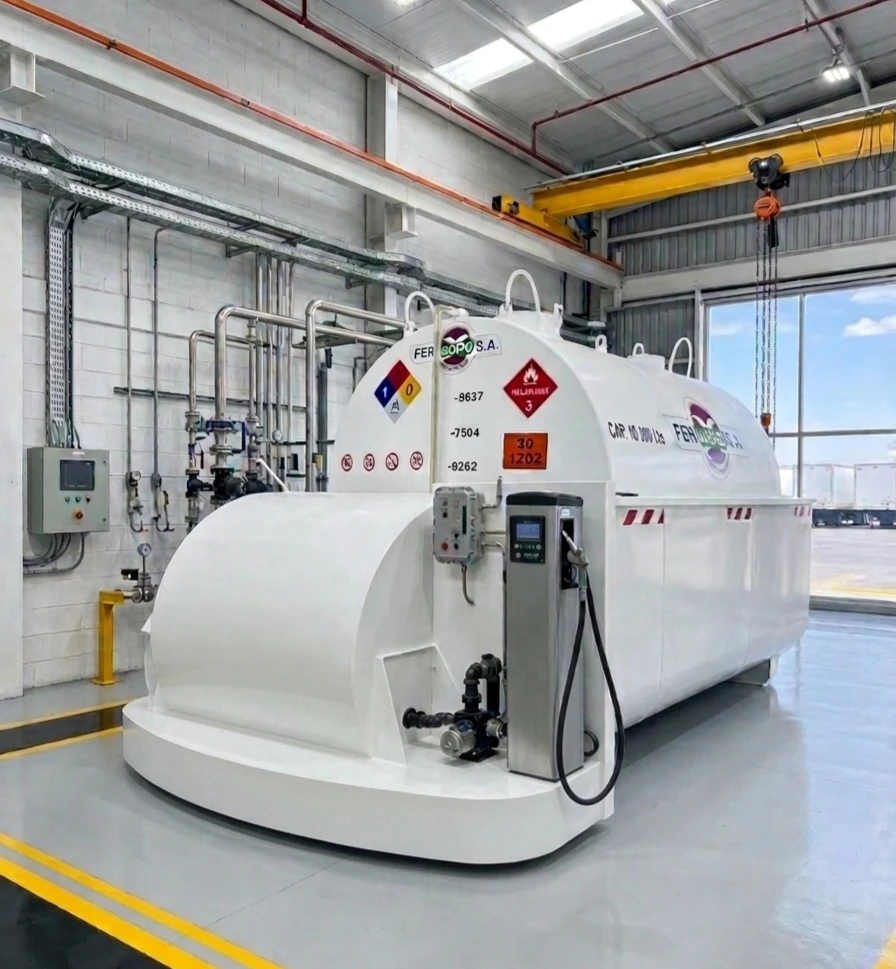 Estación móvil de combustible AMIL SRL — tanque 5.000 litros con surtidor PIUSI B.SMART, bandeja de contención reglamentaria y tablero APE, para agro y logística en Argentina