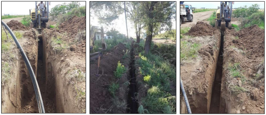 Canalización, instalación de tritubo, compactación y cierre, cruces de calle a cielo abierto