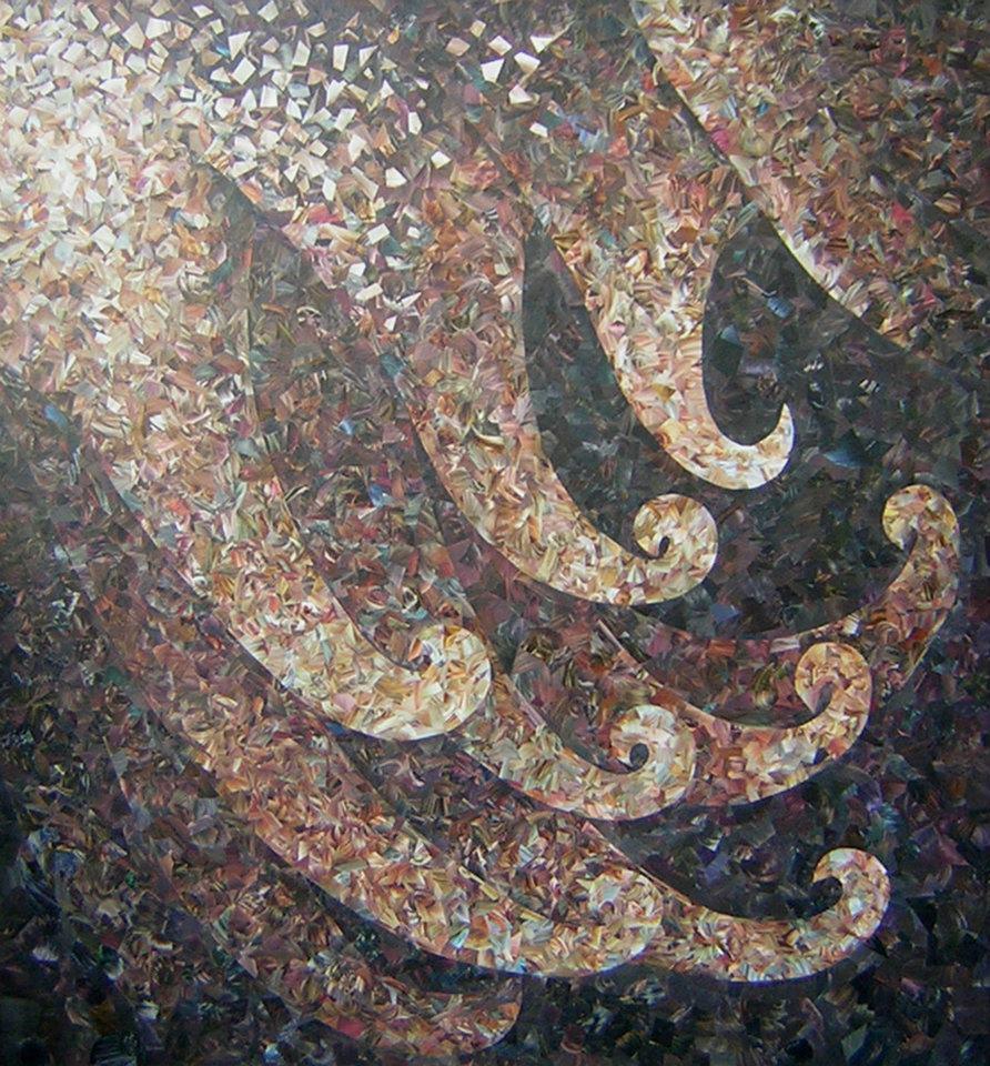 Collage s/tela. 150 x 160 cm. En Hall de Edificio: Fideicomiso Torres de Fraqueiro. Antonio del Viso 700, Alta Cba. Córdoba, Argentina.