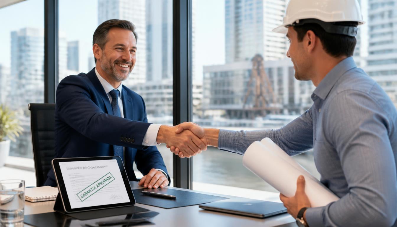 un productor de seguros le da la mano a un ingeniero