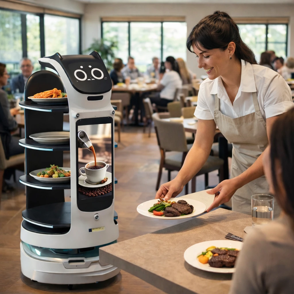 Bella robot de servicio a mesas
