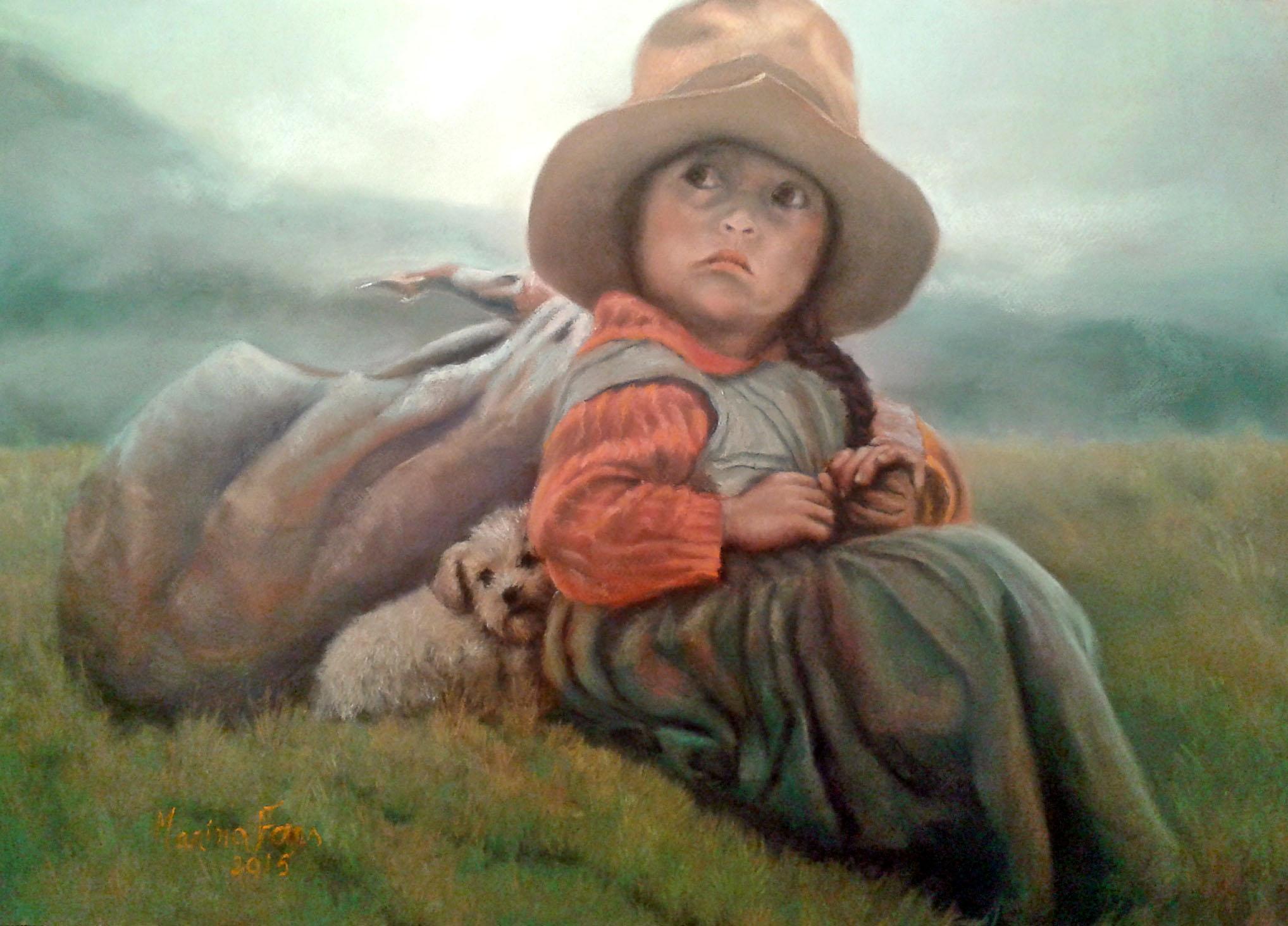 "La niña de cobre", Pastel tiza, 65x80cm