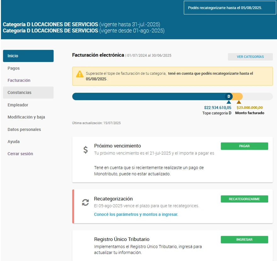 RECATEGORIZACION MONOTRIBUTO