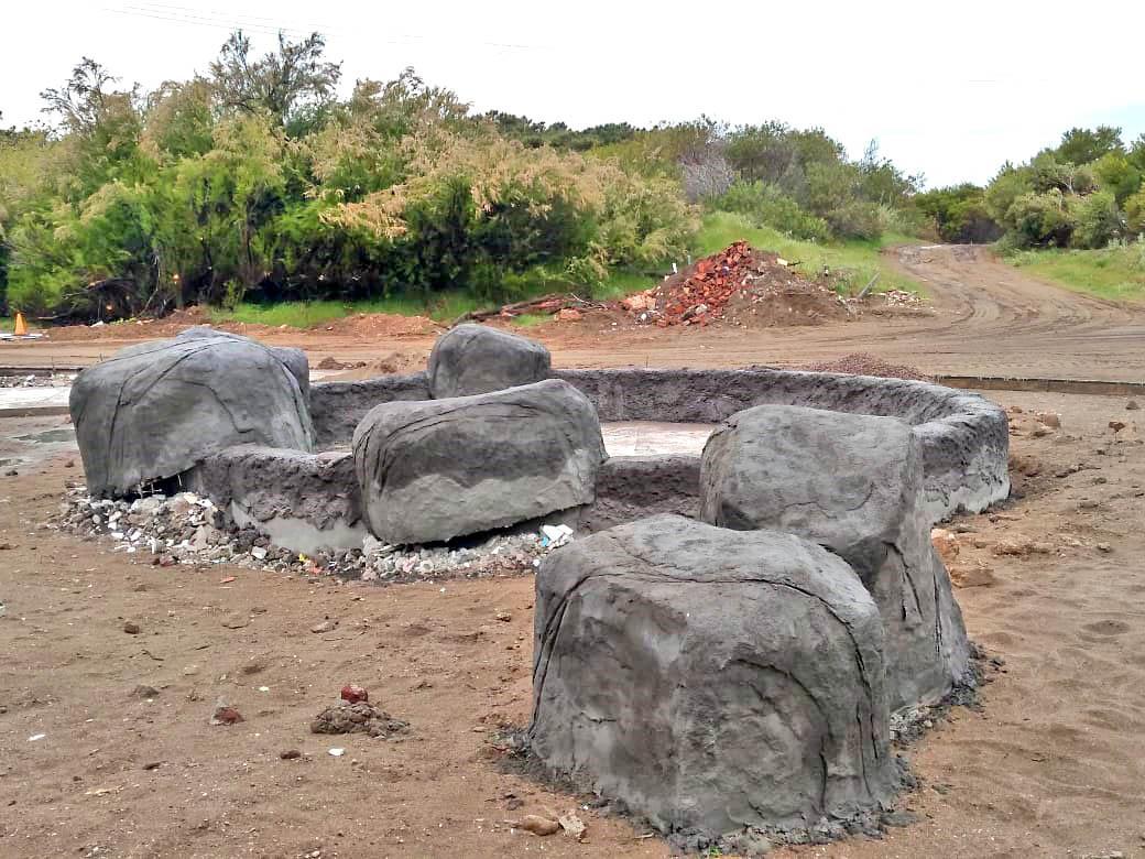 Armado de rocas y textura borde. Proceso.