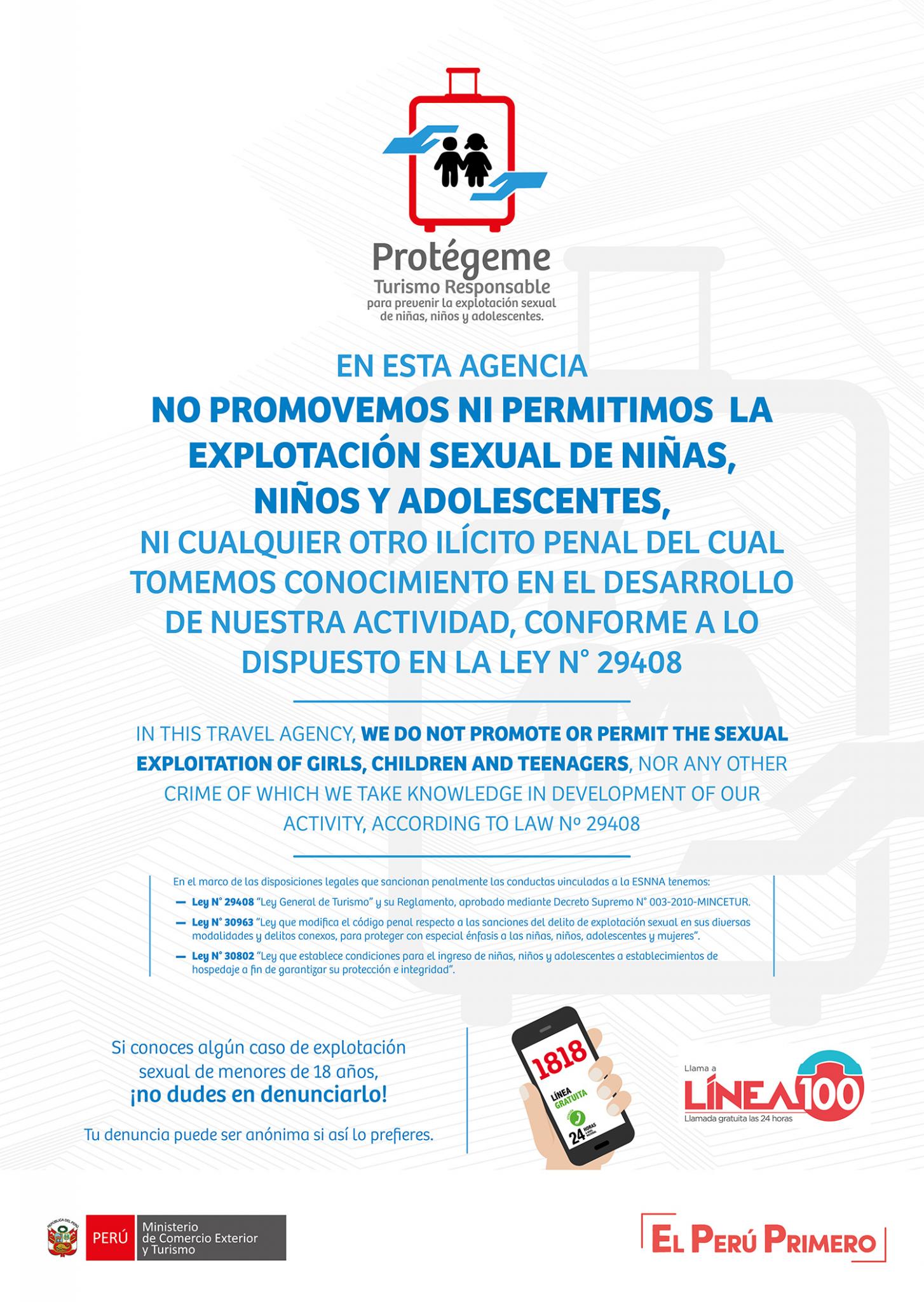 Tours Perú Viajes en contra de la explotación sexual de niños, niñas y adolescentes