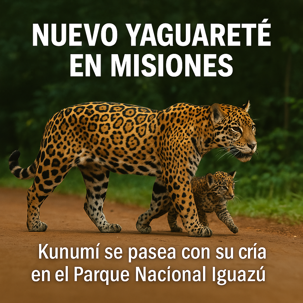 🐆🐾 ¡Nuevo Yaguareté en Misionesl Kunumí se pasea con su cría en en el Parque Nacional Iguazú 🌿