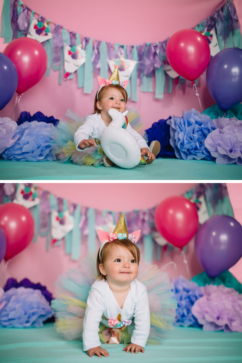 bebe, primer cumpleaños, smash cake unicornio