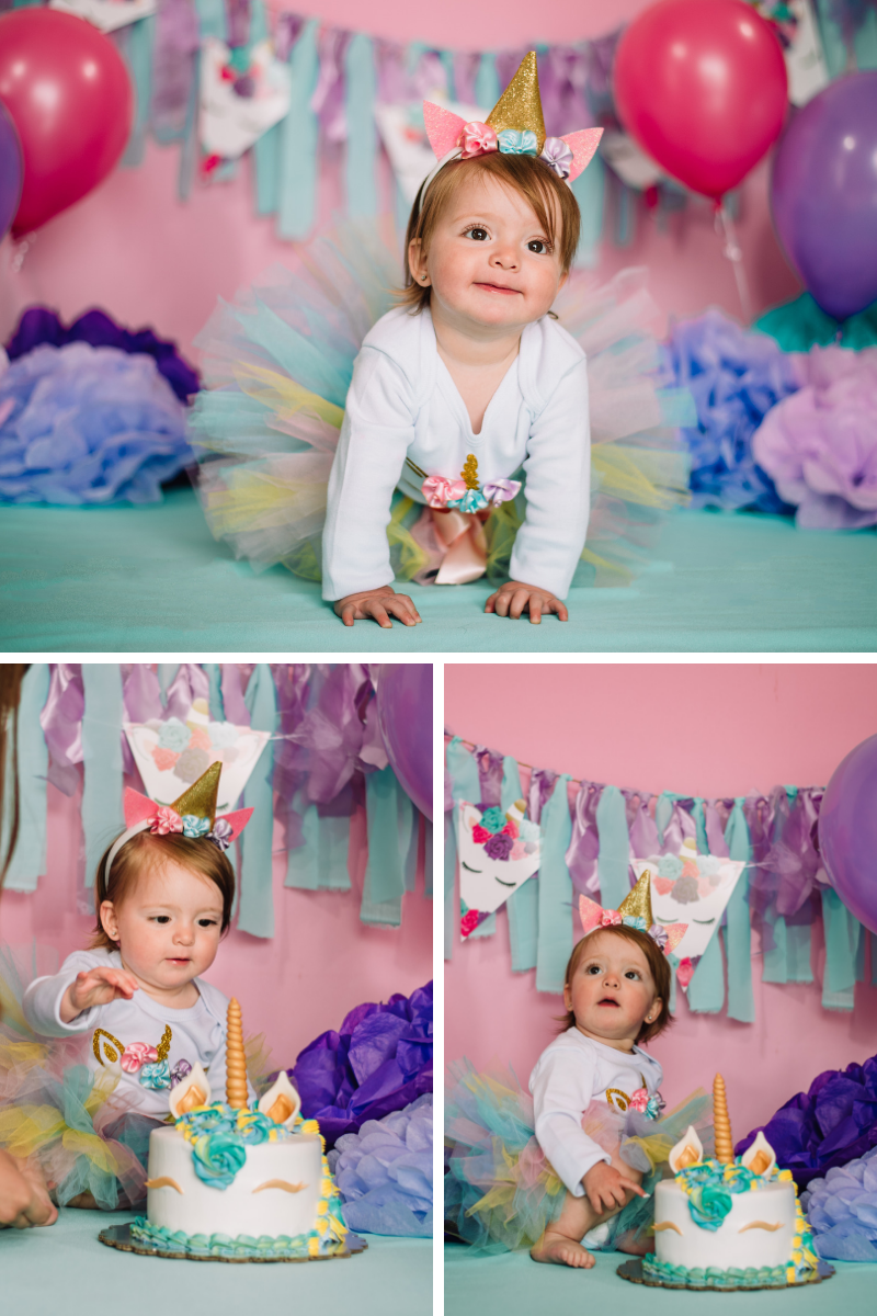 bebe, primer cumpleaños, smash cake unicornio