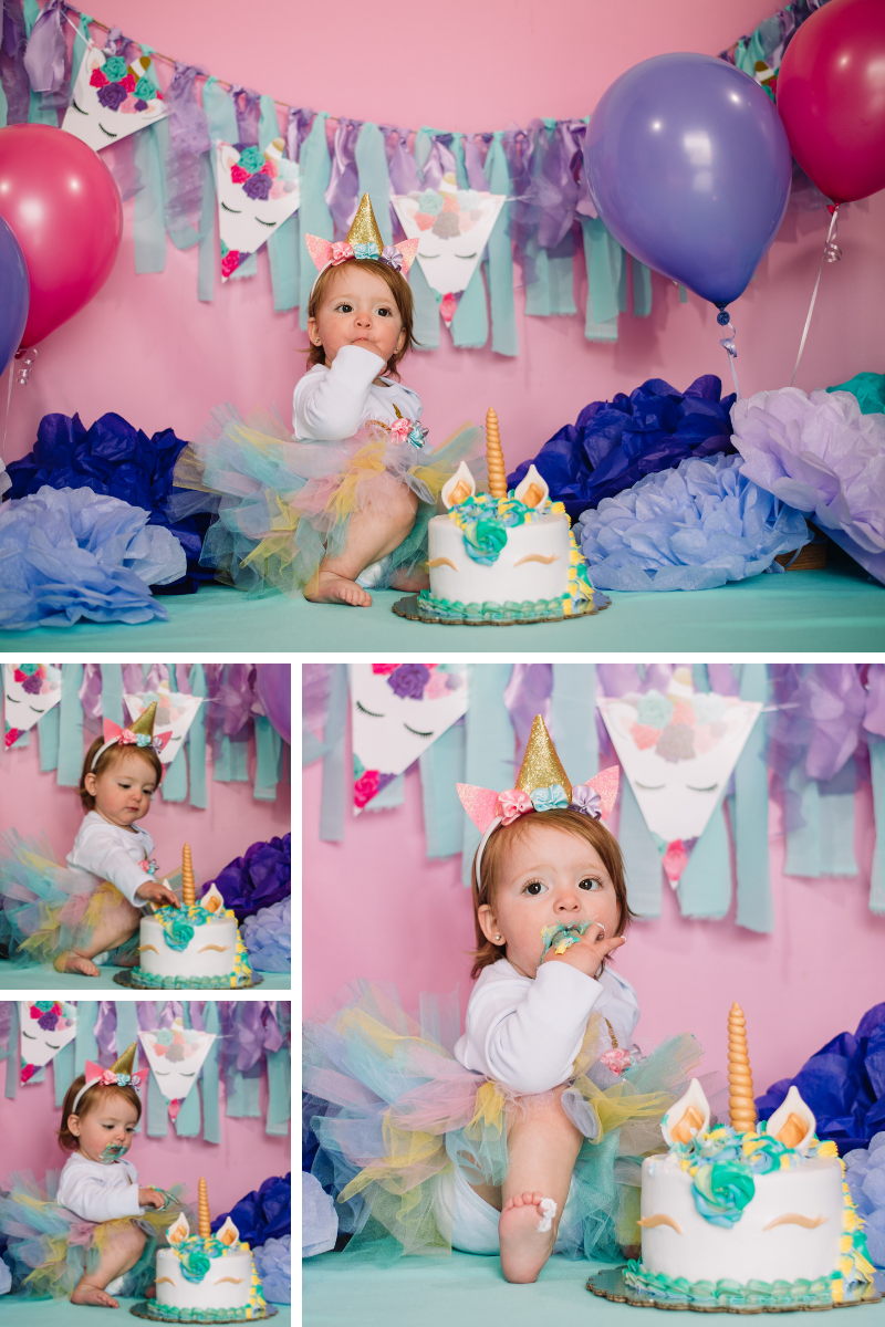 bebe, primer cumpleaños, smash cake unicornio