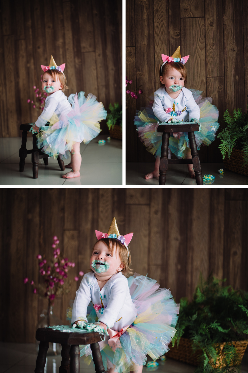bebe, primer cumpleaños, smash cake unicornio