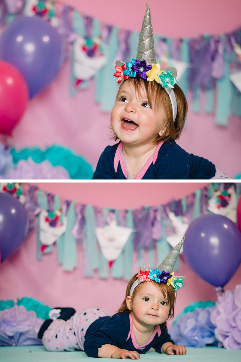bebe, primer cumpleaños, smash cake unicornio