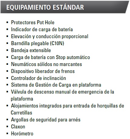 Equipamiento estándar de la plataforma elevadora tipo tijera Haullote Compact 8.