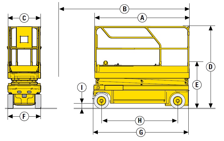 Dimensiones. Plataforma tijera Haulotte Compact 10, Mas Traccion s.r.l