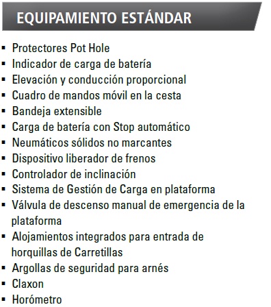 Equipamiento Estándar. Plataforma tijera Haulotte Compact 10, Mas Traccion s.r.l