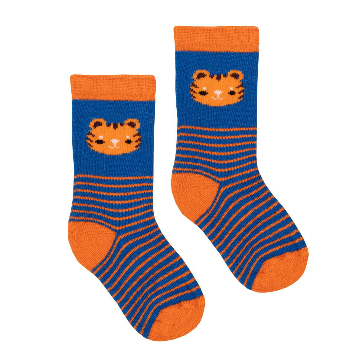 Medias azul combinado con naranja para chicos dibujos varios