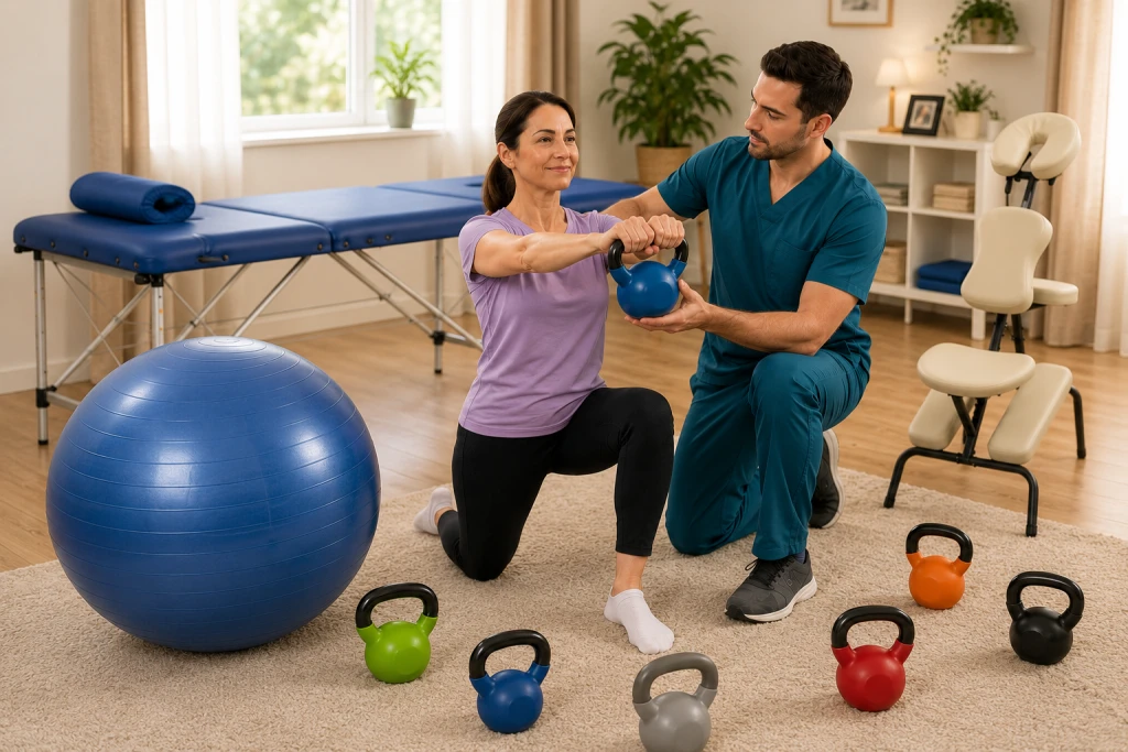 Sesión de kinesiología profesional en entorno domiciliario