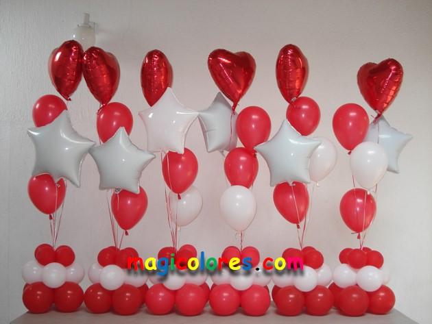 Bouquets 1.80 con globos látex y metálicos en rojo y blanco
