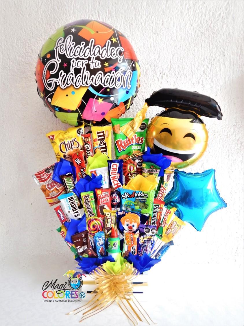 Arreglo de Dulces y Globos de Graduación