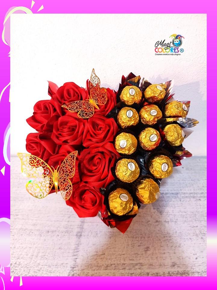 Arreglo de chocolates y flores