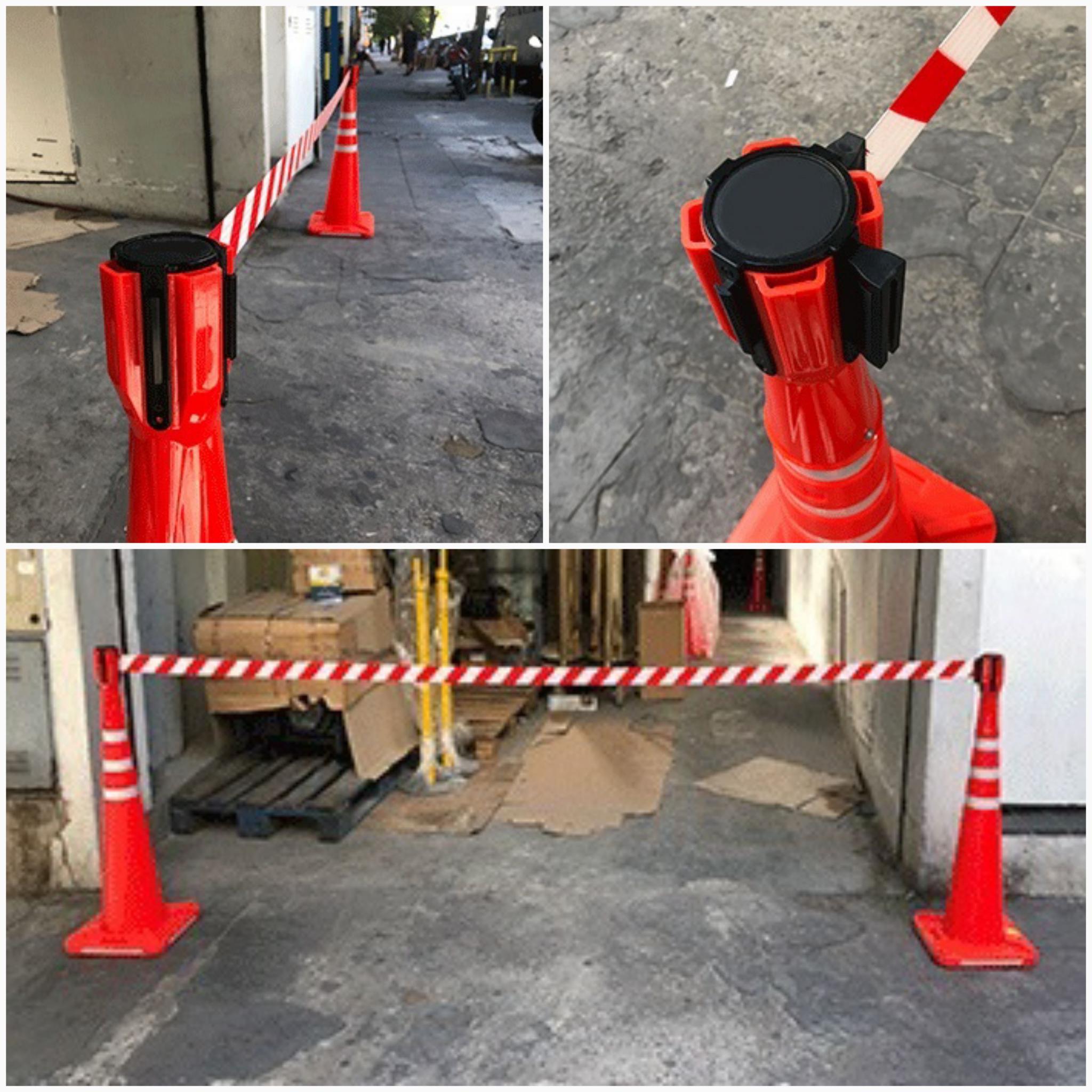 CONO VIAL CON CINTA RETRÁCTIL DE 3 METROS.