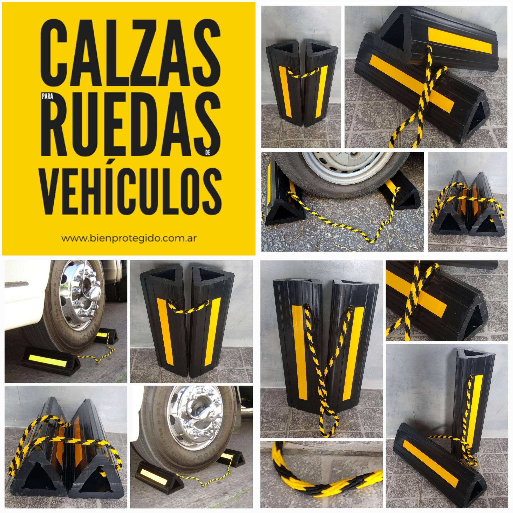 Kit de 2 calzas unidas por soga. Aptas para todo tipo de vehículos.
