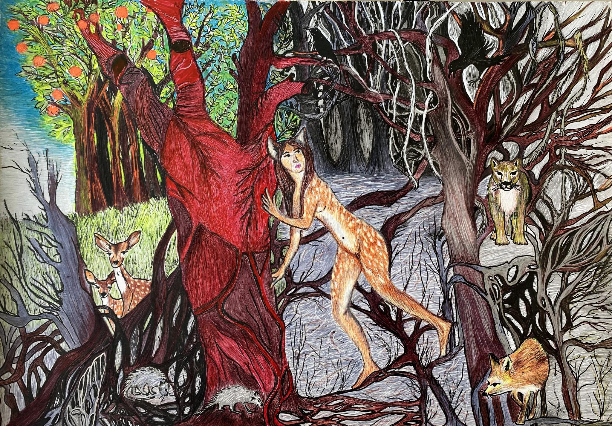 20x30cms dibujo en papel satinado en fibra de tinta en gel