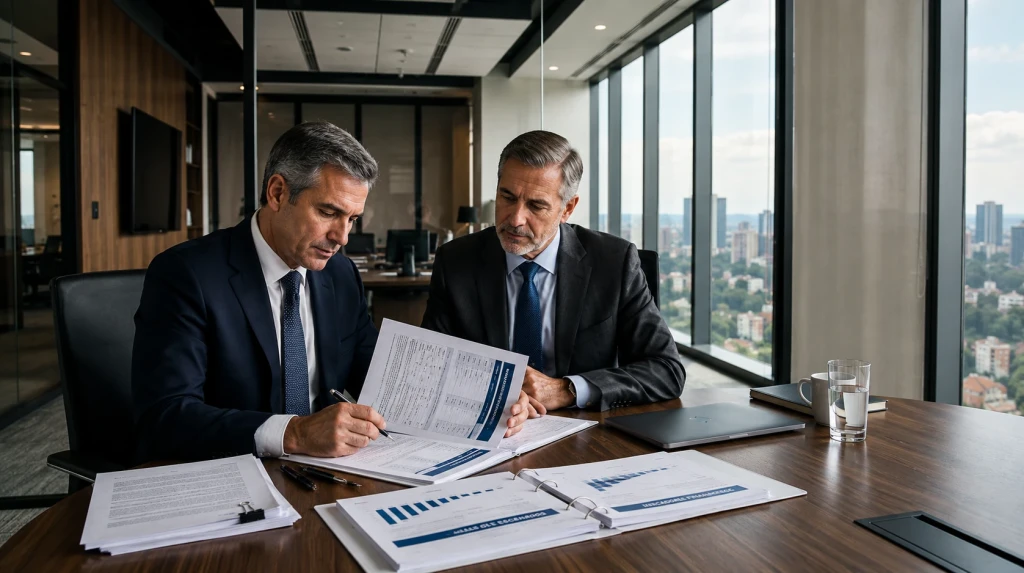 Ejecutivos analizando información financiera corporativa