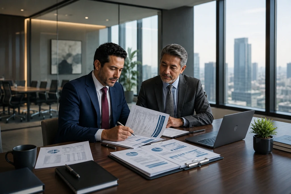 Profesionales revisando información contable corporativa